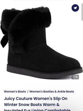 Juicy Couture Black Suede-Look Faux Fur Cuff Ankle Boots